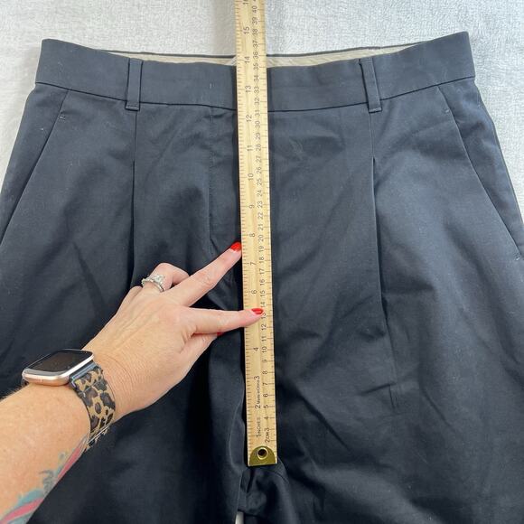 Max Mara Studio Sz 12 Cotton Cropped Trousers Pants Black Pleated Front Italy - Picture 15 of 16